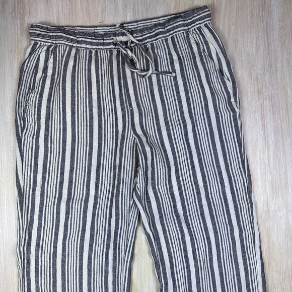 Old Navy Elastic Drawstring Waist Linen Blend Striped Wide Leg Pants Large - Picture 2 of 14